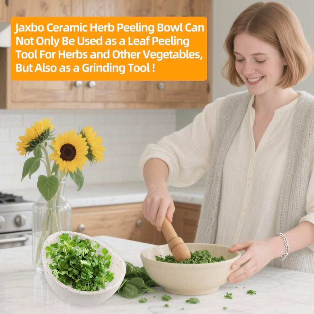 Herb Stripper Bowl with Four Sizes Holes, Herb Stripper, Ceramic Handmade Herb Stripper Tool, Herb Peeler for Kale, Thyme, Basil, Rosemary Separating Leaves and Stems, Graters