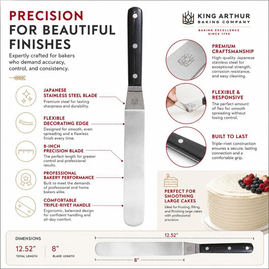 Baking Company Offset Spatula, Japanese Stainless Steel, 8-Inch Flexible Blade, For Precise Cake Decorating