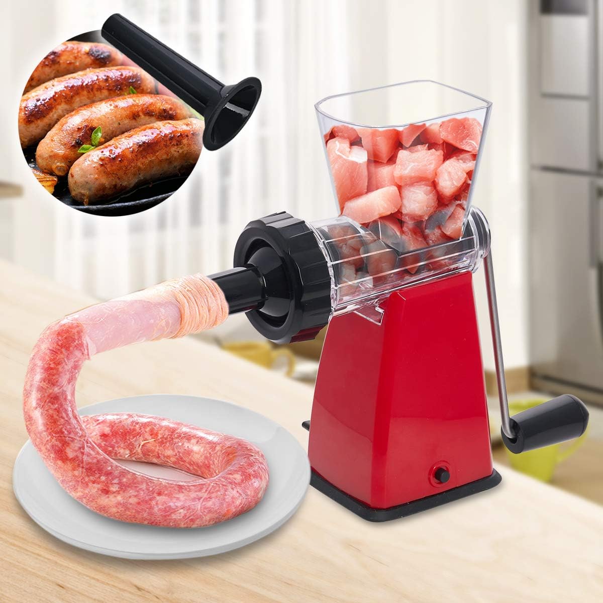 Manual Meat Grinder with Stainless Steel Blades Heavy Duty Powerful Suction Base for Home Use Fast and Effortless for All Meats-White
