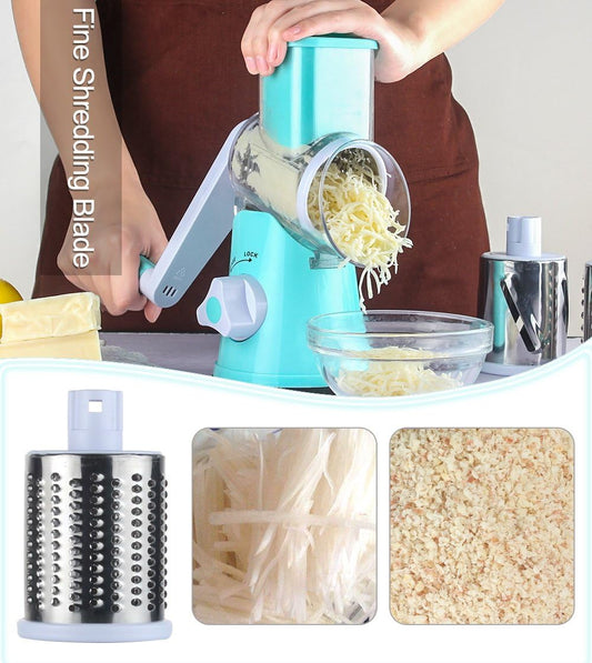 Rotary Cheese Grater Shredder and Hamburger Meat Chopper Stirrer, Round Food Slicer with 3 Drum Blades and Ground Beef Meat Breaker with Heat Resistant 5 Curved Blades