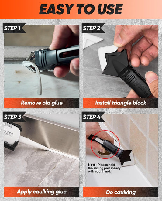 Silicone Caulking Tool 3-in-1 Grout Removal Tool and Sealant Finishing Scraper with Stainless Steelhead, Caulk Remover and Seam Repair Kit for Bathroom, Kitchen, Floor, Window and Sink Joints