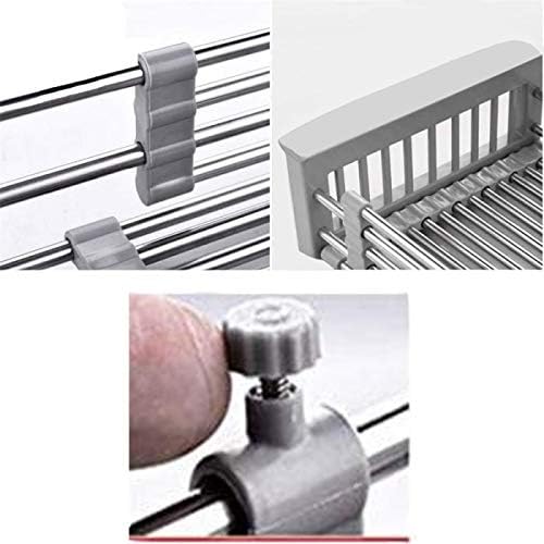 Stainless Steel Kitchen Drying Rack, Retractable Drain Basket with Adjustable Armrest, Over The Sink Dish Drying Rack