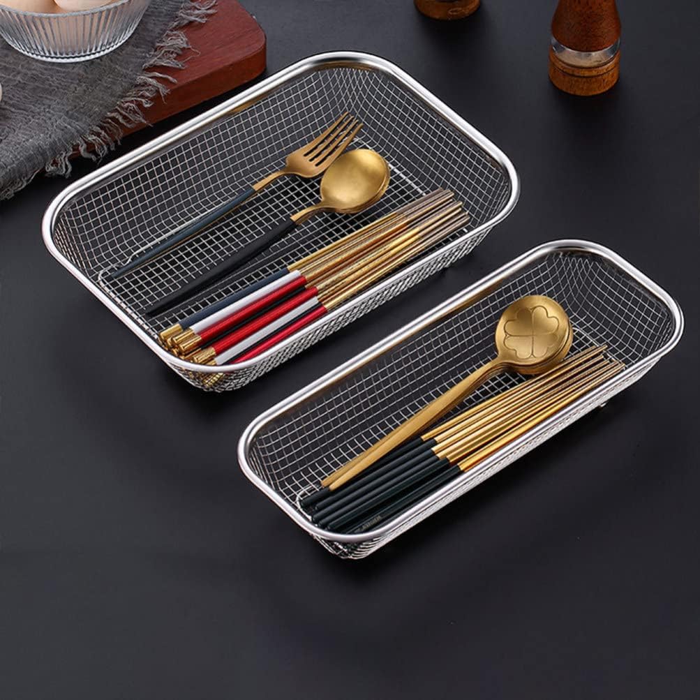 Multi-Function Mesh Strainer Basket Stainless Steel Fruit Strainer and Vegetable Washing Colander Rectangular Draining Basket for Kitchen 14.56 X 10.62 X 2.95 in