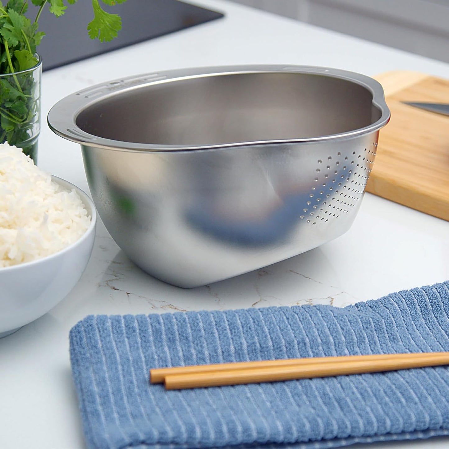 Stainless Steel Rice Strainer Bowl Rice Washer Colander