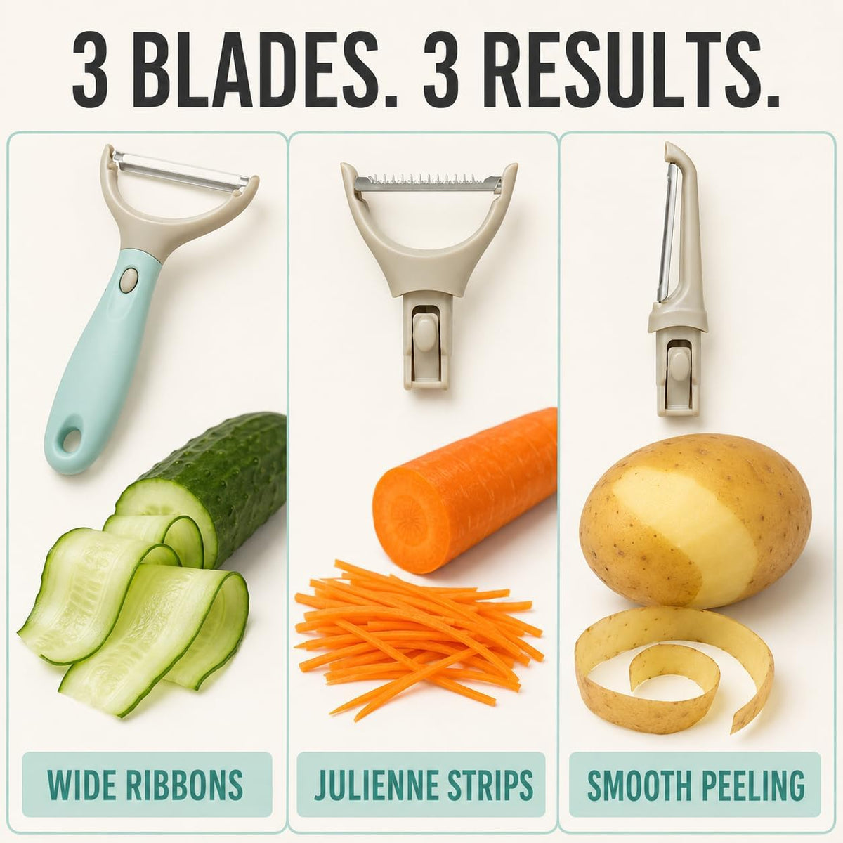3 Piece Peeler Set - Stainless Steel Trio Vegetable and Fruit Peeler - Interchangeable Multifunctional Cutter Slicer - Julienne Cut, Shredder, Peelers - Home Kitchen Gadgets