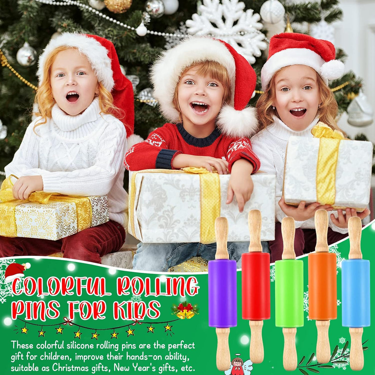10 Pcs 9 Inch Mini Rolling Pins Kids with Wooden Handle | 5 Colors Silicone Non-stick, Small Dough Roller for Kids, Home Kitchen Baking Supplies for Dough Clay Cookie Pastry Cake