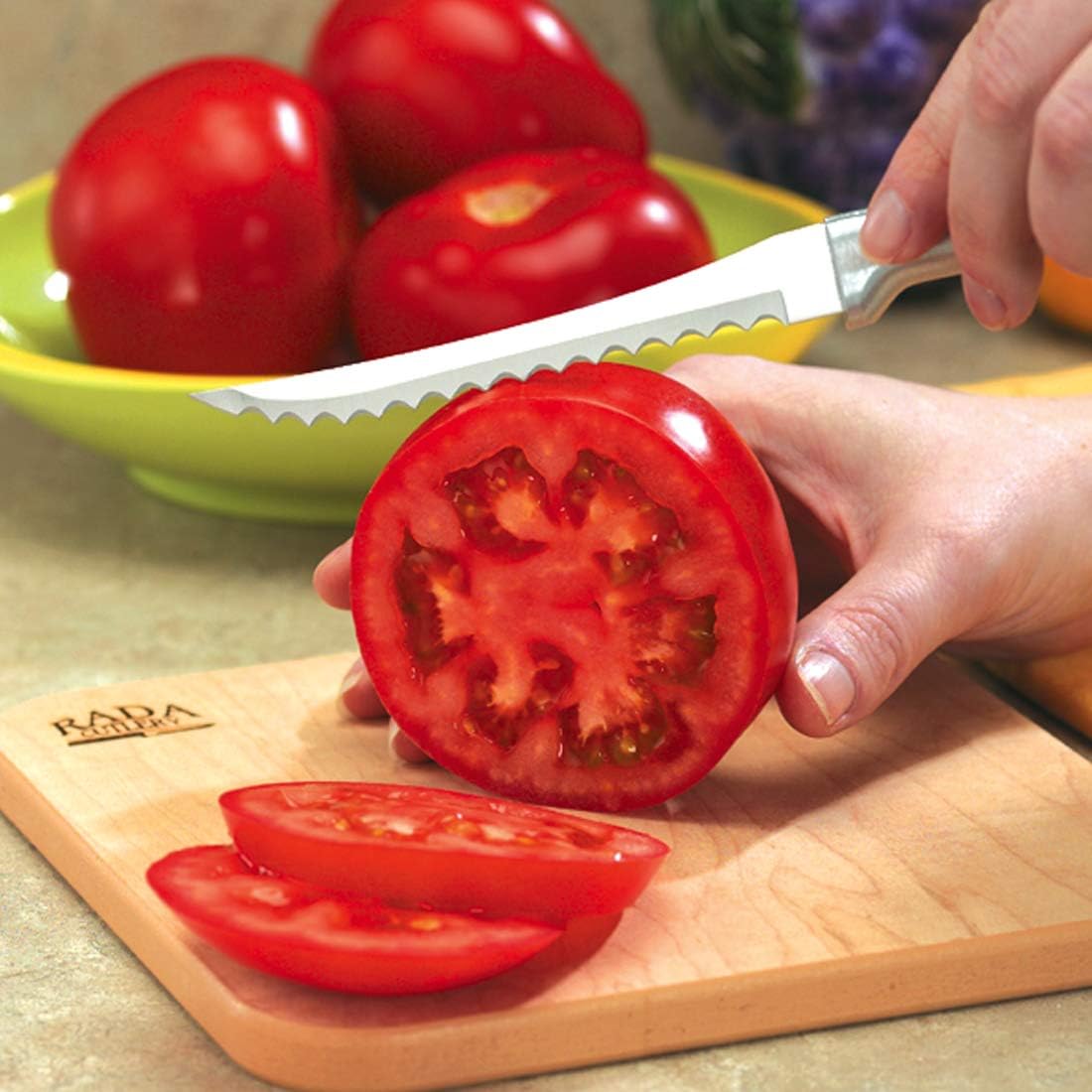 Tomato Slicer Knife (R126), Silver Handle | 5" Stainless Steel Serrated Blade, Silver Cast Aluminum Handle
