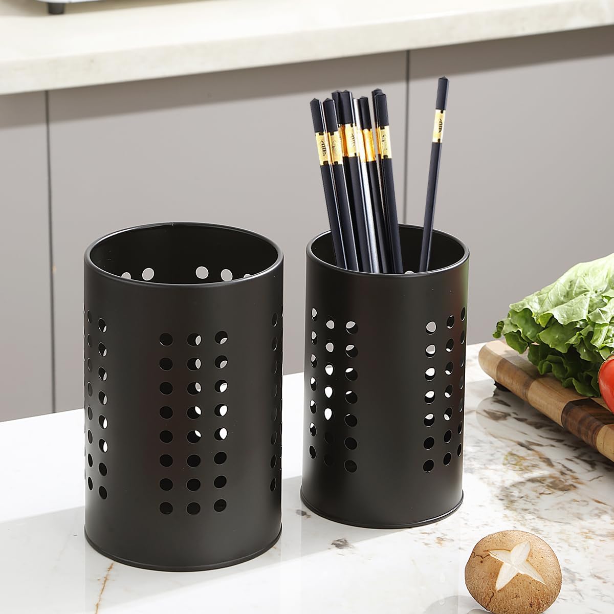 Kitchen Utensils Holder for Countertop Pack of 2, Stainless Steel Black Utensils Caddy, Farmhouse Stylish Organizer and Kitchen Decor Utensil Crock, Gift for New House New Apartment