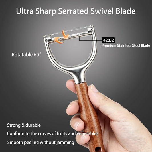 Professional Vegetable Peeler,Peelers For Kitchen Ultra Sharp 304 Stainless Steel Durable Blade,Quick Peeling Apple Carrot Potato Peelers,Ergonomic Natural Non-Slip Wooden Handle