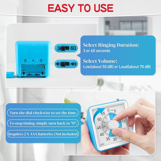 60-Minute Visual Timer, Classroom Timer, Countdown Timer for Kids and Adults, Time Management Tool for Teaching (Blue & Blue)