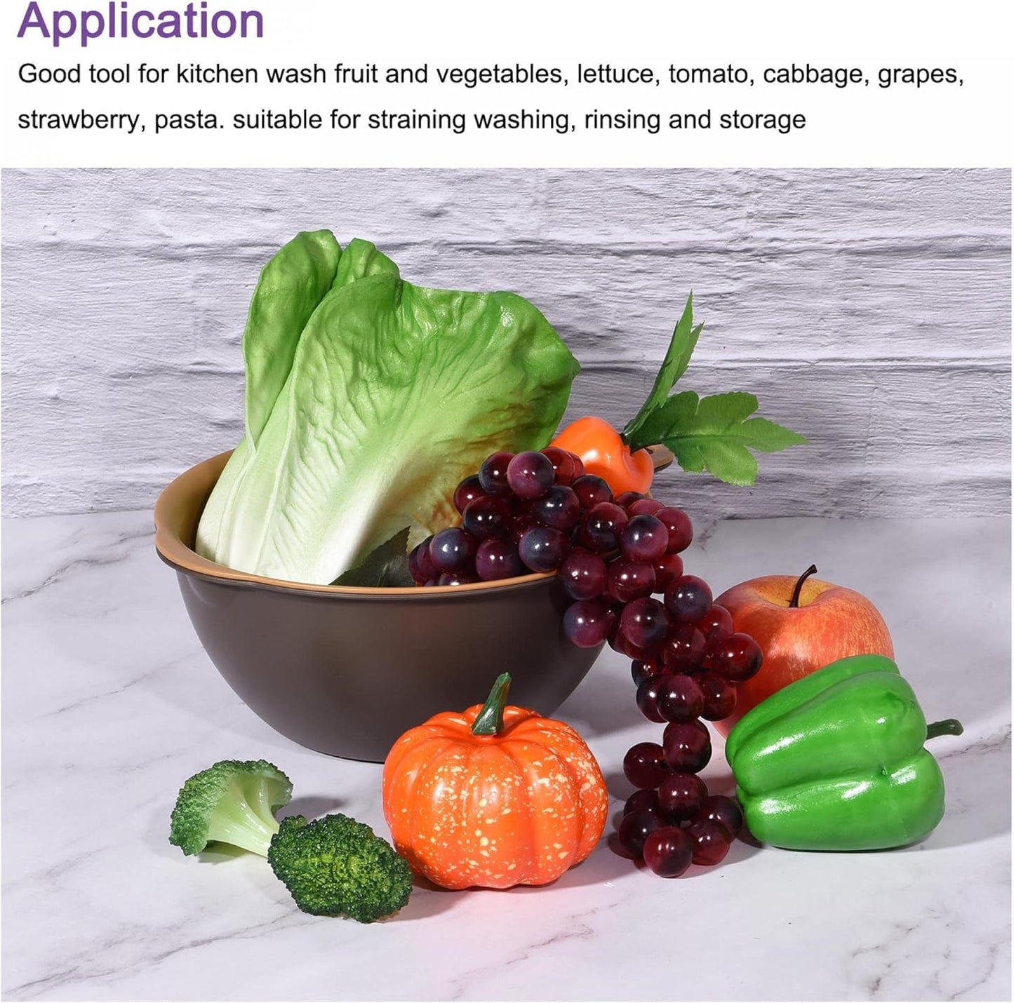 Kitchen Strainer Colander Bowl Set, Medium Double Layer Drain Basin and Basket Suitable for Fruits, Vegetables, Pasta, Cleaning Washing - Purple