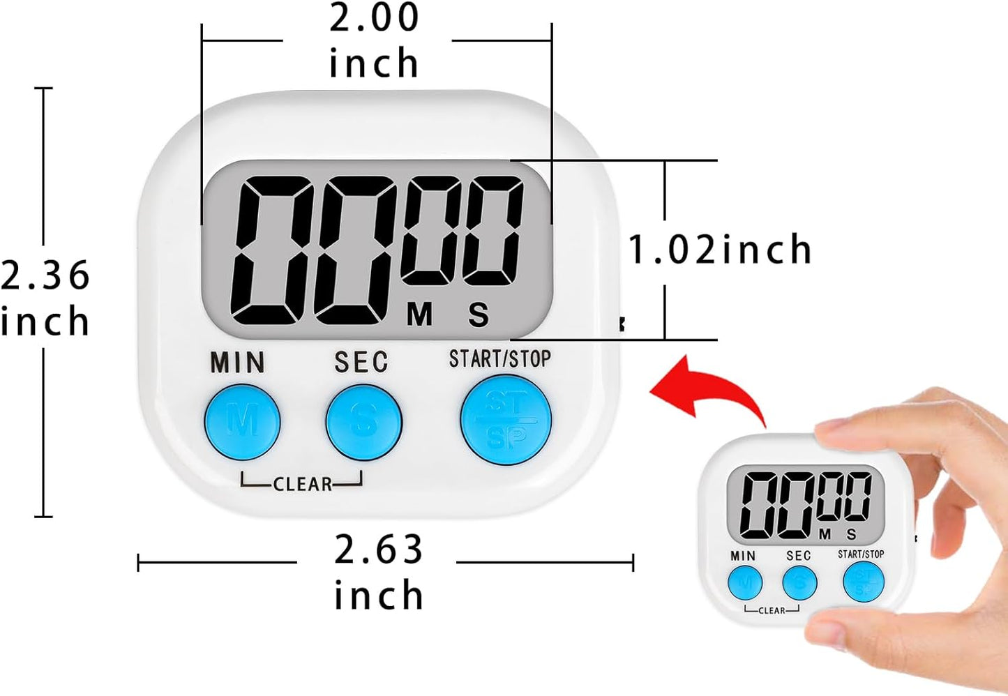Digital Classroom Timers for Teachers Kids School Supplies Bulk with Magnetic Back 12 Pack, White Pink Blue Green