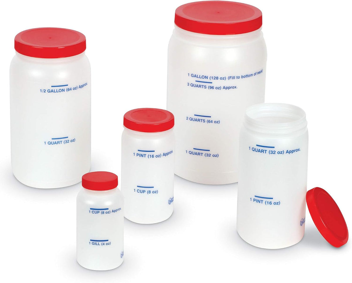 Measuring Jars - 5 Pieces, Grades K+| Ages 5+ Measurement Tools, Math and Science Classroom Supplies, Liquid Measurement and Equivalencies, Multicolor