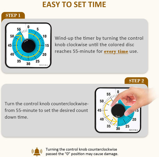 60-Minute Visual Countdown Timer, 7.5-Inch Oversize Classroom Visual Timer for Kids and Adults, Durable Mechanical Kitchen Timer Clock with Magnetic Backing (Blue)