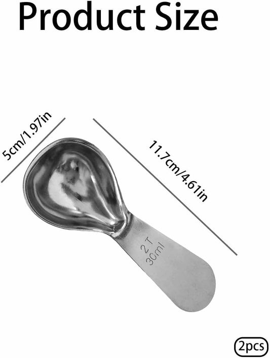 2PCS Stainless Steel Coffee Scoops, 2 Tbsp Measuring Spoons (30ml), Short Handle Tablespoons for Coffee, Tea, Sugar, Kitchen Gift Set (Silver)
