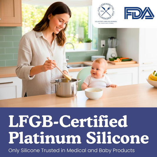 NonToxic Platinum Silicone Utensils, 100% Plastic-Free, 2-Pcs, Beige | LFGB-certified platinum silicone. Solid steel core, no hidden plastics. 500°F heat resistant. Non-scratch. Dishwasher safe