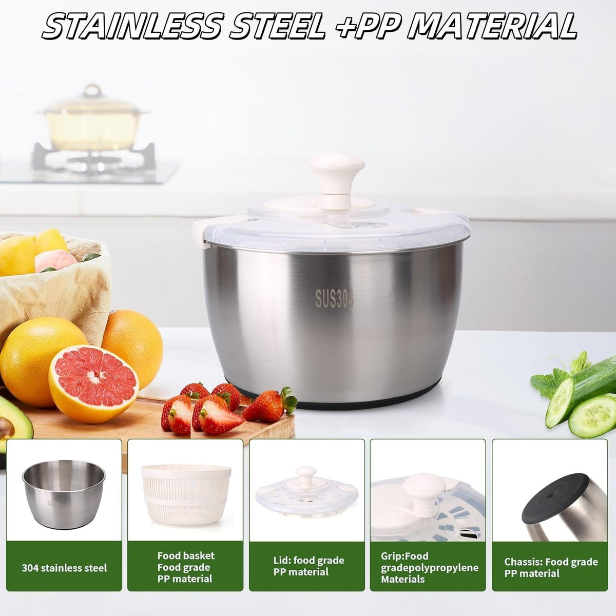 Salad Spinner Drainable Quick Spin Fruit Vegetable Dryer
