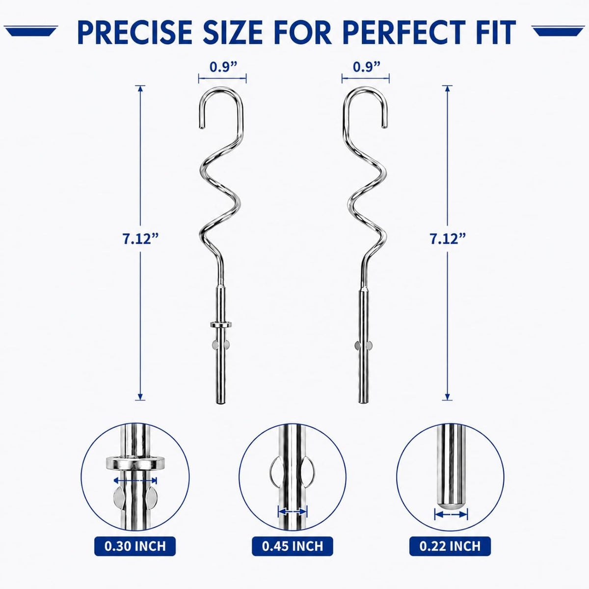 KHM512 Dough Hooks for Hand Mixer, Replacement Compatible with KitchenAid KHM/5KSM/KSM/KSMO/KSMH Series, Heavy-Duty Stainless Steel Attachments for Making Bread & Pizza Dough (2 Pack)
