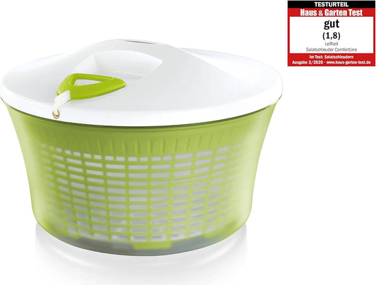 Comfortline Signature Salad Spinner – Ergonomic Left/Right-Handed Spin, Non-Slip Base, Fast Gentle Drying, Multi-Use Bowl for Serving, Durable Hygienic White Plastic Design