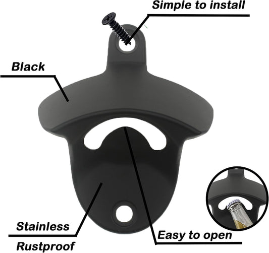 Stainless Wall Mount Beer Bottle Opener Screw in Bottle Cap Opener Black