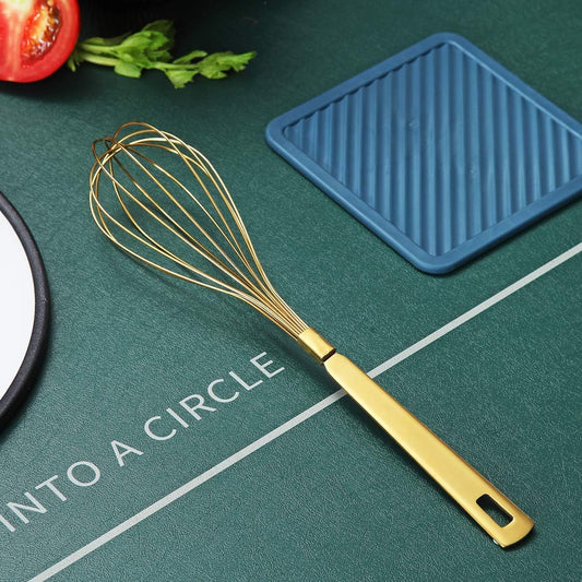 Gold Whisk, Whisk For Cooking With Titanium Gold Plating, Stainless Steel Balloon Whisk, Sturdy Kitchen Wire Whisk Set for Cooking, Baking, Blending, Beating, Dishwasher Safe, Easy to Clean