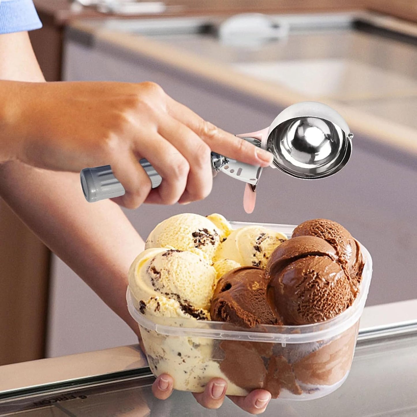 Professional Ice Cream Scoop Set, Stainless Steel Trigger Release Portion Scoop and Classic Ice Cream Spade Design for Frozen Treats,Baking Cookie Dough