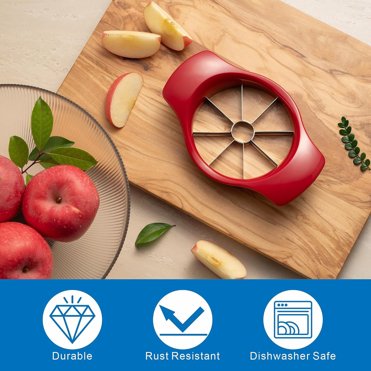 Classic Fruit Slicer Apple Slicer - Professional Apple Cutter - Stainless Steel Apple Corer - Super Sharp Apple Slicer and Corer - Apple Tool with 8 Sharp Blades, One Size, Red