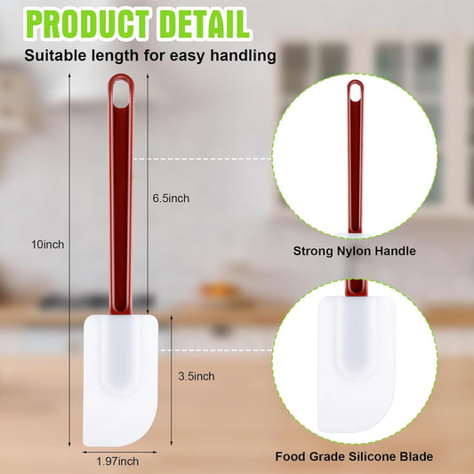 5 Pcs 10 Inch Rubber Spatula 500℉ High Heat Resistant Spatulas | Silicone Spatulas, for Baking Kitchen Cooking, Commercial Food Bpa Free Grade Non Stick Dishwasher Safe, Brown Red