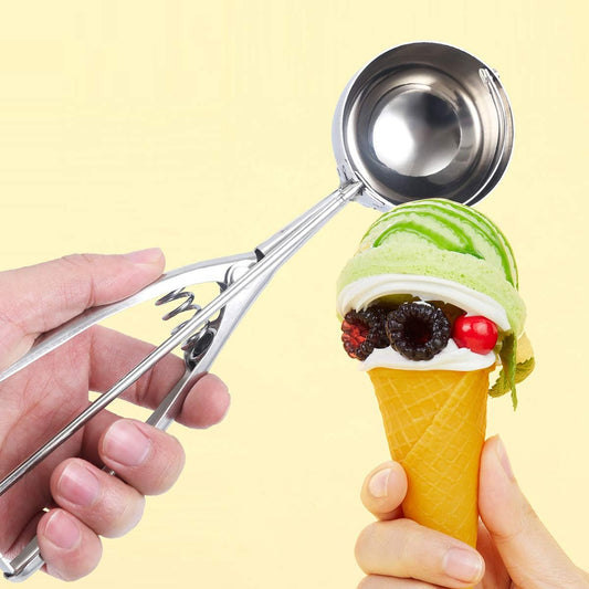 Cookie Scoop Set of 3 Ice Cream Scoop With Trigger 18/8 Stainless Steel Ice Cream Scooper Cookie Scoops for Baking Meatball scoop Melon Baller Fruit Scoop Include Large-Medium-Small Size