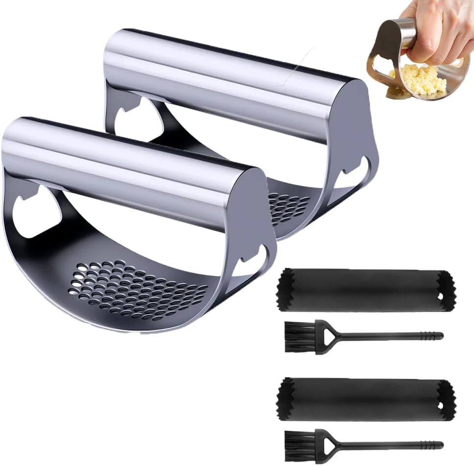 Garlic Press Rocker - Chopper - Smasher - Crusher - Mincer Tool, 2025 New Stainless Steel Garlic Press, Garlic Grater Tool, For Squeezes, Extracts, Crushes