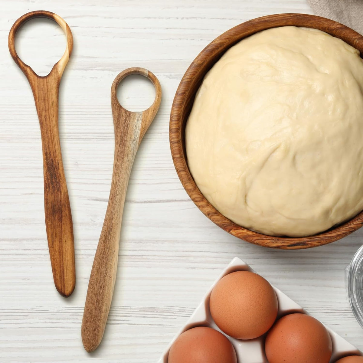 3 Pcs Danish Dough Whisk, 13" Acacia Wood for Pizza Sourdough