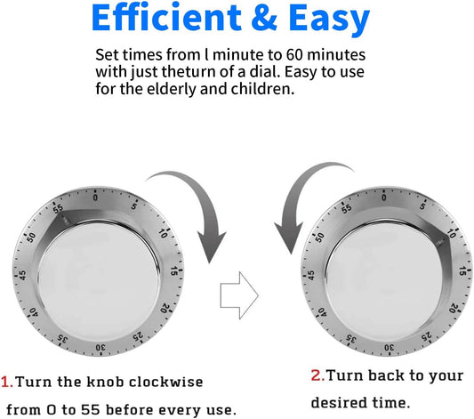 Kitchen Timers for Cooking, Chef Cooking Timer Clock with Loud Alarm - Magnetic Backing 100% Mechanical Desk Timer - No Batteries Required, Countdown Reminder Magnetic - Exquisite Stainless Steel Body