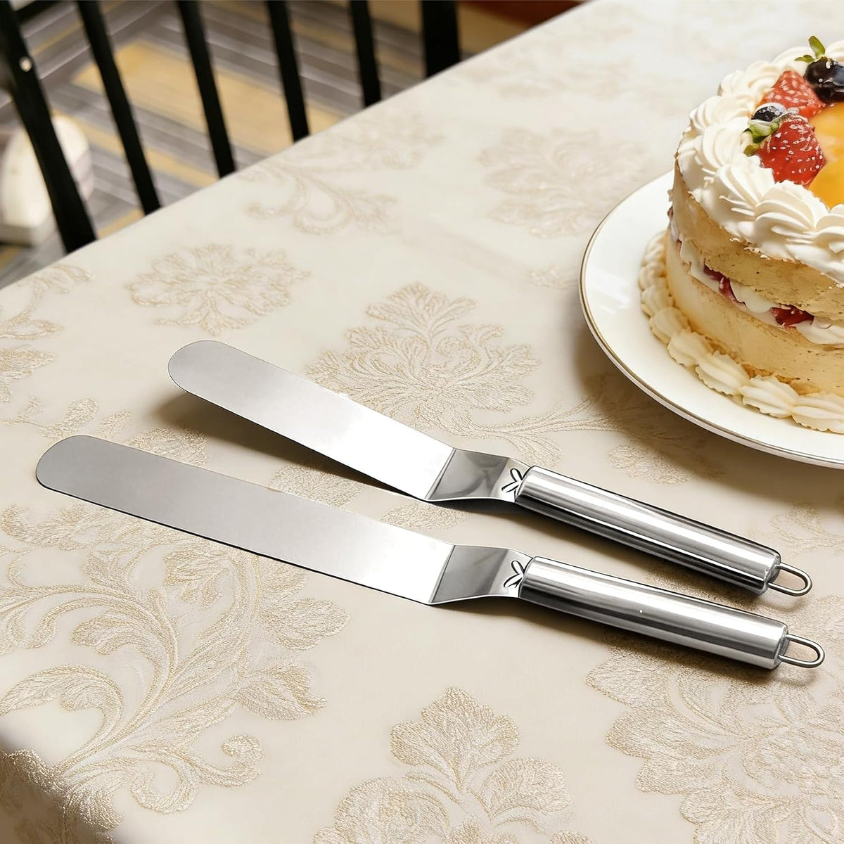 Offset Spatula Set - 2Pcs 6" & 8" Stainless Steel Icing Frosting Smoother - Cake Decorating Tools for Cake Decorating, Baking