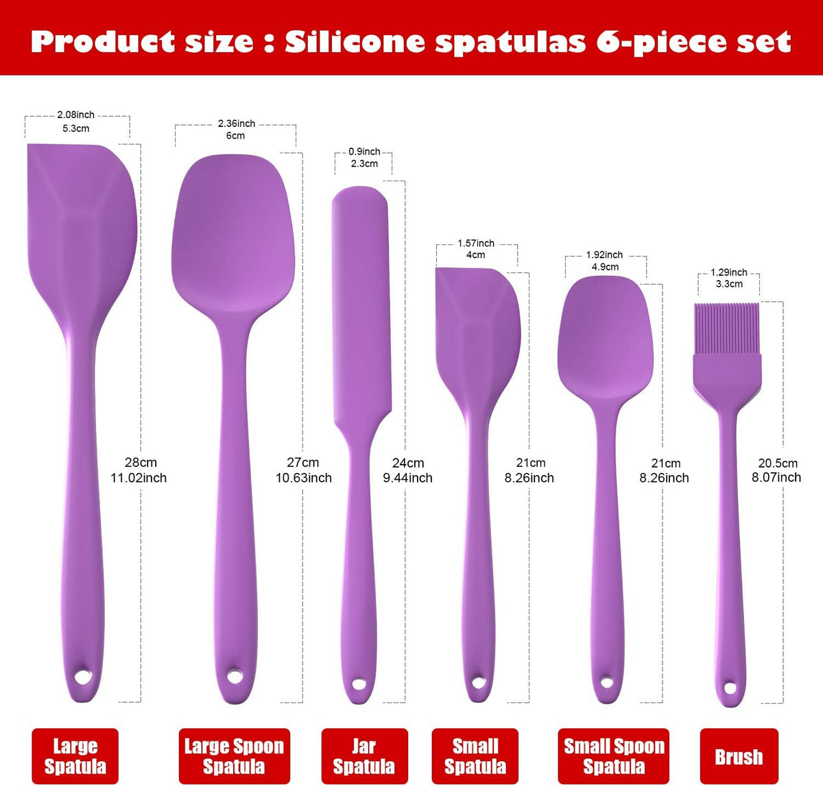 Heat Resistant Silicone Spatulas Set 6pcs, Seamless Design Non-Stick Mixing Spatulas with Stainless Steel Core, Premium BPA-Free Rubber Spatula Baking Cooking Utensile for Home Kitchen BBQ (white)