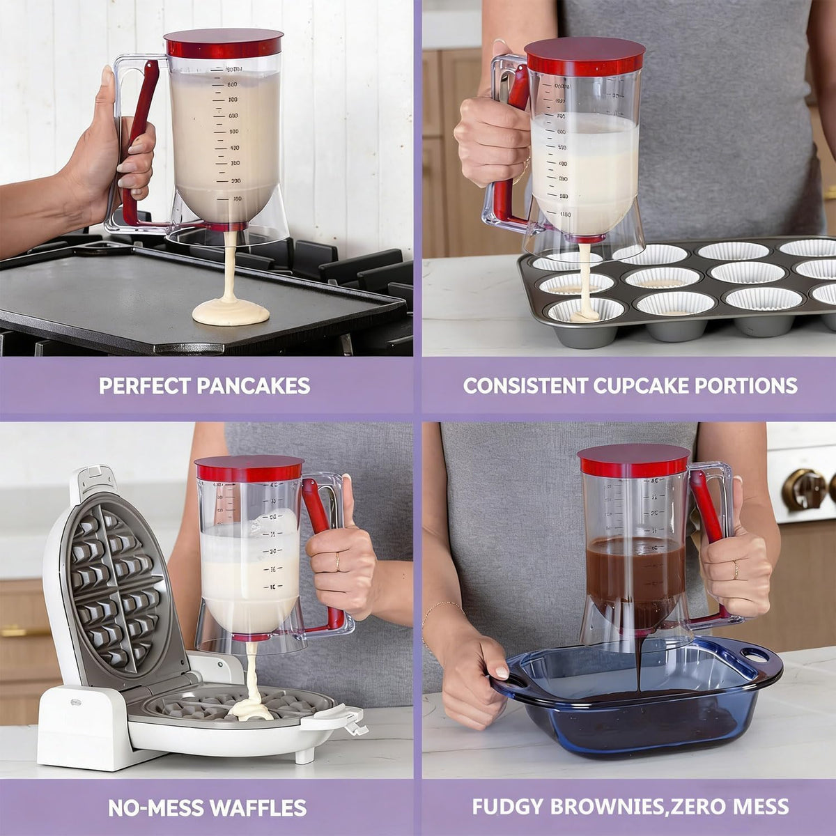 900ML Batter Dispenser with Measuring Labels, Leak-Proof