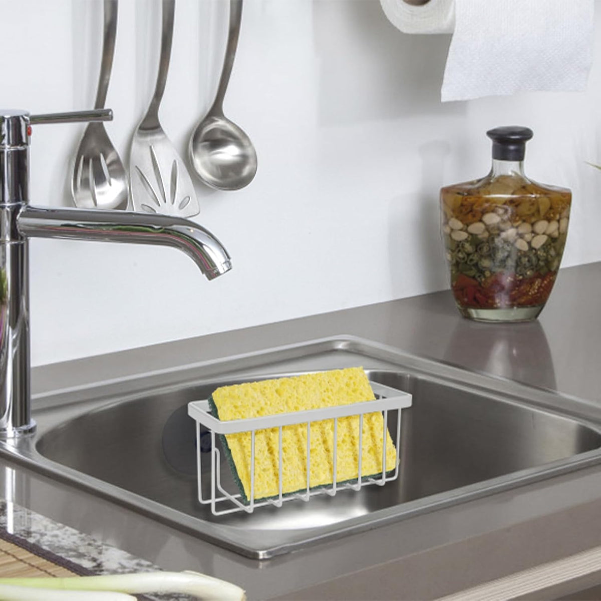 Sponge Holder for Kitchen Sink Suction,Dish Sponge Holder-Black | Kitchen Sink Caddy for Sponges, Scrubbers, Soap