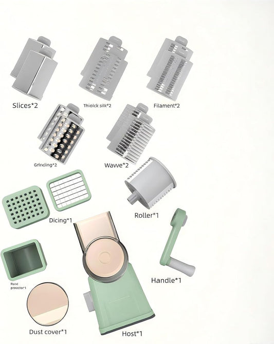 Rotary Cheese Grater and Shredder | Vegetable Chopper and Slicer | 8 Blades Manual Food Cutter | Multi-Function Grater | green
