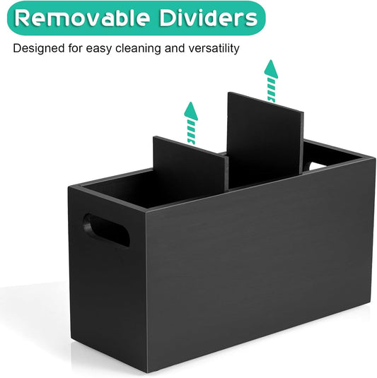 Black Kitchen Utensil Holder for Countertop - Wooden Large Utensil Caddy Organizer for Counter - 3 Compartment Cooking Utensil Crock for Silverware Spoon Spatula