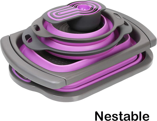 10 PCS Collapsible Kitchen Silicone Over the sink Strainer, Colander, Mixing Bowl, Cutting Board, Measuring Cups Set