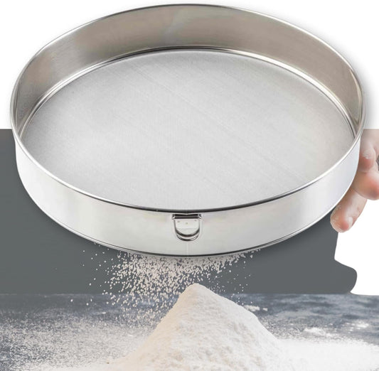 Fine Mesh Sieve Strainer, 12-Inch Round Ultra-Fine Stainless Steel Flour Filtering, Comfortable Handle, Baking, Food Prep and Cooking Tool for Foodservice, Restaurant and Home Use, 2" Deep