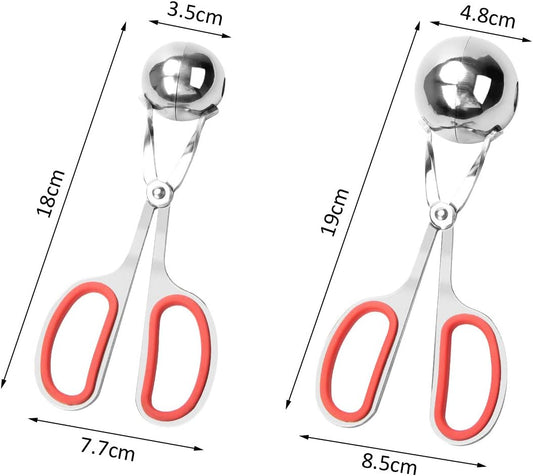 Meatball Maker, 2PCS None-stick Meatball Scoop Ball Maker with Detachable Anti-Slip Handles, Stainless Steel Meat Baller Cake Pop Scoop for Kitchen (1.38"&1.78")
