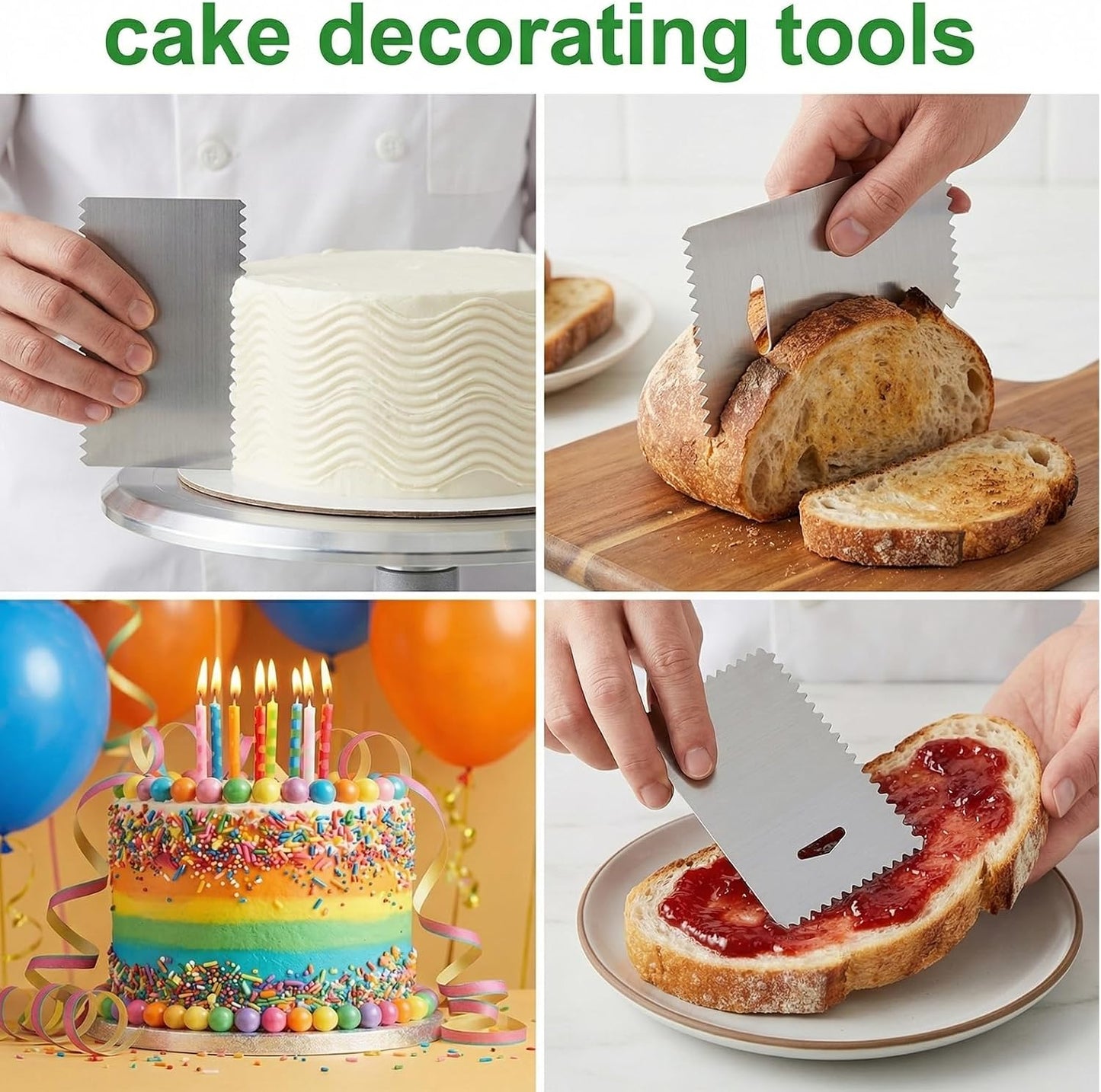 6 PCS Cake Scraper, Metal Cake Scraper, Stainless Comb for Buttercream, Frosting, Mousse, and Baking Projects