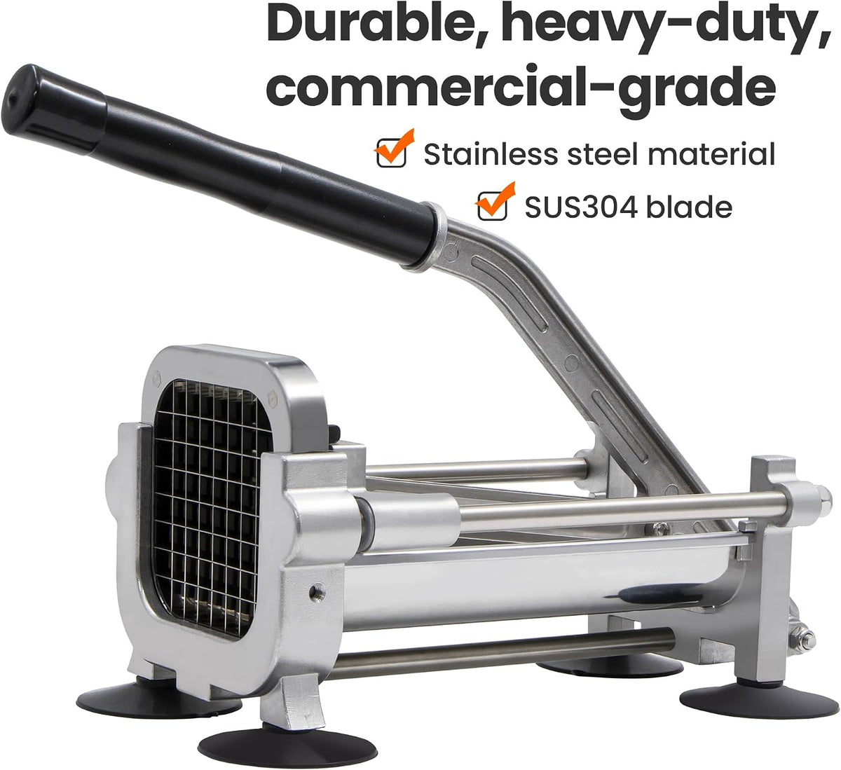 French fry cutter with two blades (1/2 inch and 3/8 inch), commercial stainless steel French fry slicer, suitable for whole potatoes, carrots, and cucumbers,fries cutter,potato slicer