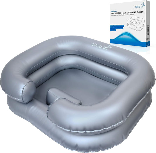 Inflatable Hair Washing Basin For Bedridden - Wash Hair In Bed With Shampoo Basin. Portable Shampoo Bowl With Pillow For Extra Comfort. The Perfect Inflatable Sink For Locs Detox