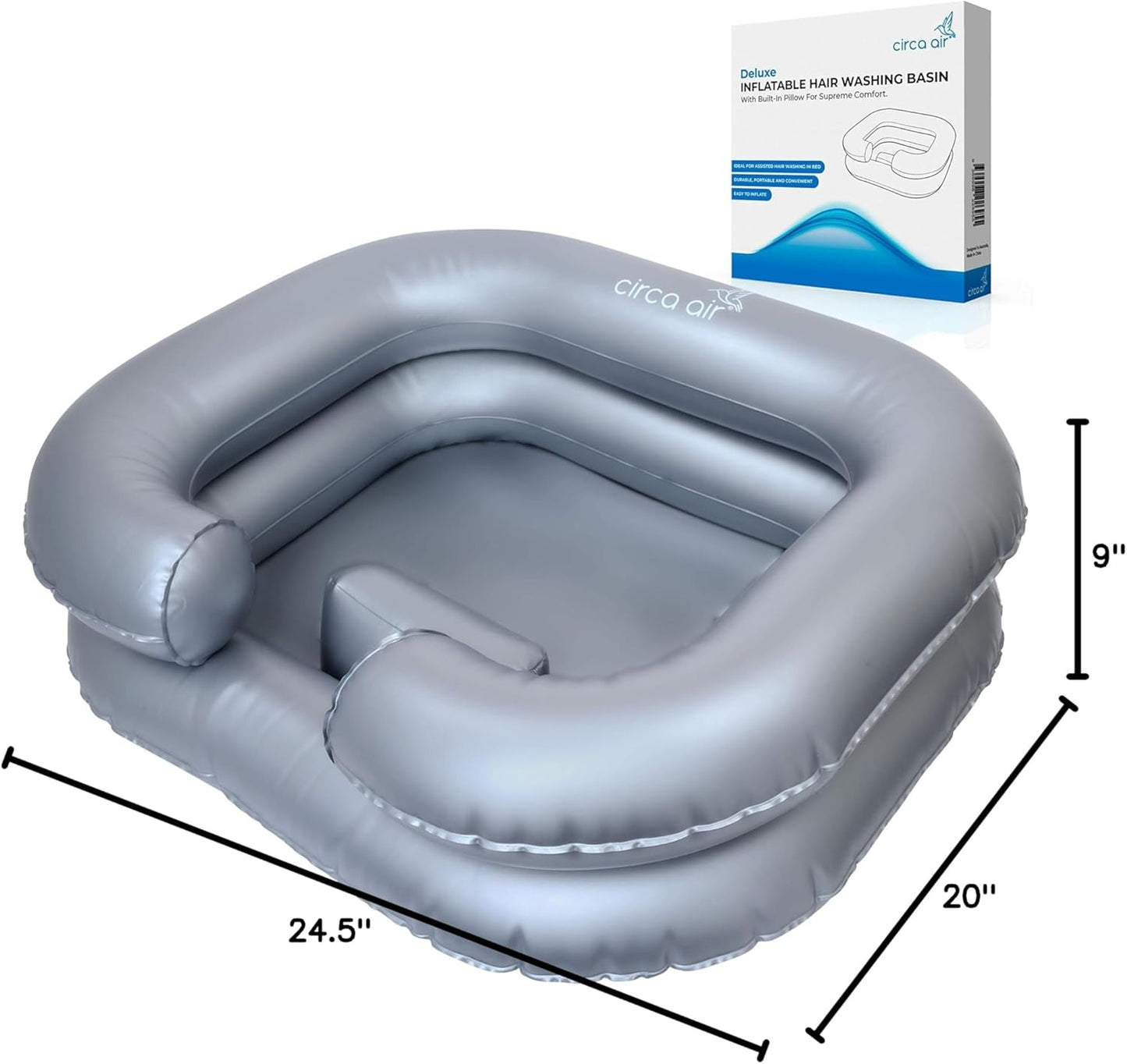 Inflatable Hair Washing Basin For Bedridden - Wash Hair In Bed With Shampoo Basin. Portable Shampoo Bowl With Pillow For Extra Comfort. The Perfect Inflatable Sink For Locs Detox