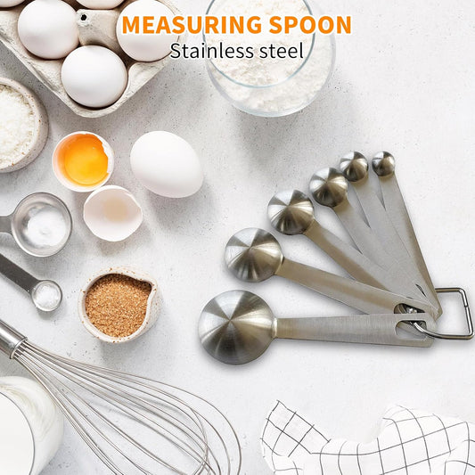 Metal Measuring Spoons Set - Baking Essentials,Premium Stainless Steel Kitchen Gadgets with Precise Measurements for Home and Professional Use,Nesting Teaspoons for Easy Storage - 6 Piece