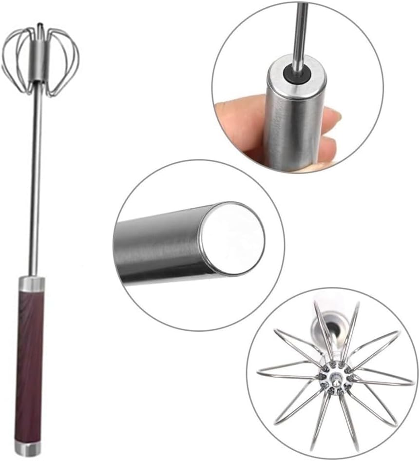 Stainless Steel Semi-Automatic Easy Whisk Handheld Mixer Hand Push Rotary Whisk Blender Egg Beater Hand Push Mixer Stirrer Egg Scrambler for Blending, Whisking, Frothing, Beating & Stirring, 10in