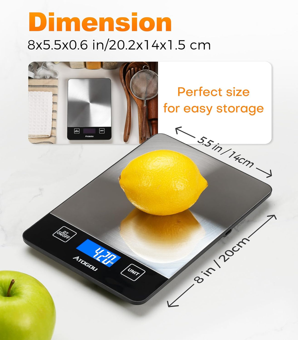 Food Scale Rechargeable - 33lb Digital Kitchen Scale Ounces Grams | Full-view Display, Water-Resistant, Batteries or USB-C Charging, Stainless Steel, for Cooking, Meal Prep, Package (Black)