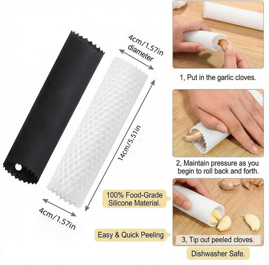 2Pack Garlic Peelers, 5.51in Silicone Garlic Skin Remover Roller, Garlic Peel Kitchen Tools, Black/White