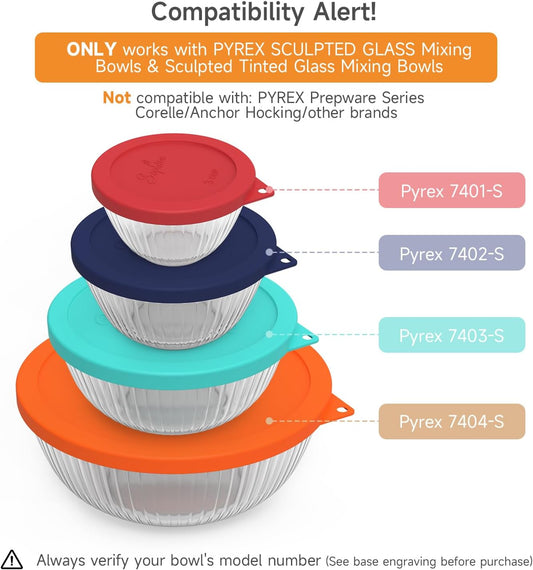 Silicone Replacement Lids for Pyrex Sculpted Glass & Tinted Glass Bowls Mixing Bowls(4 size)
